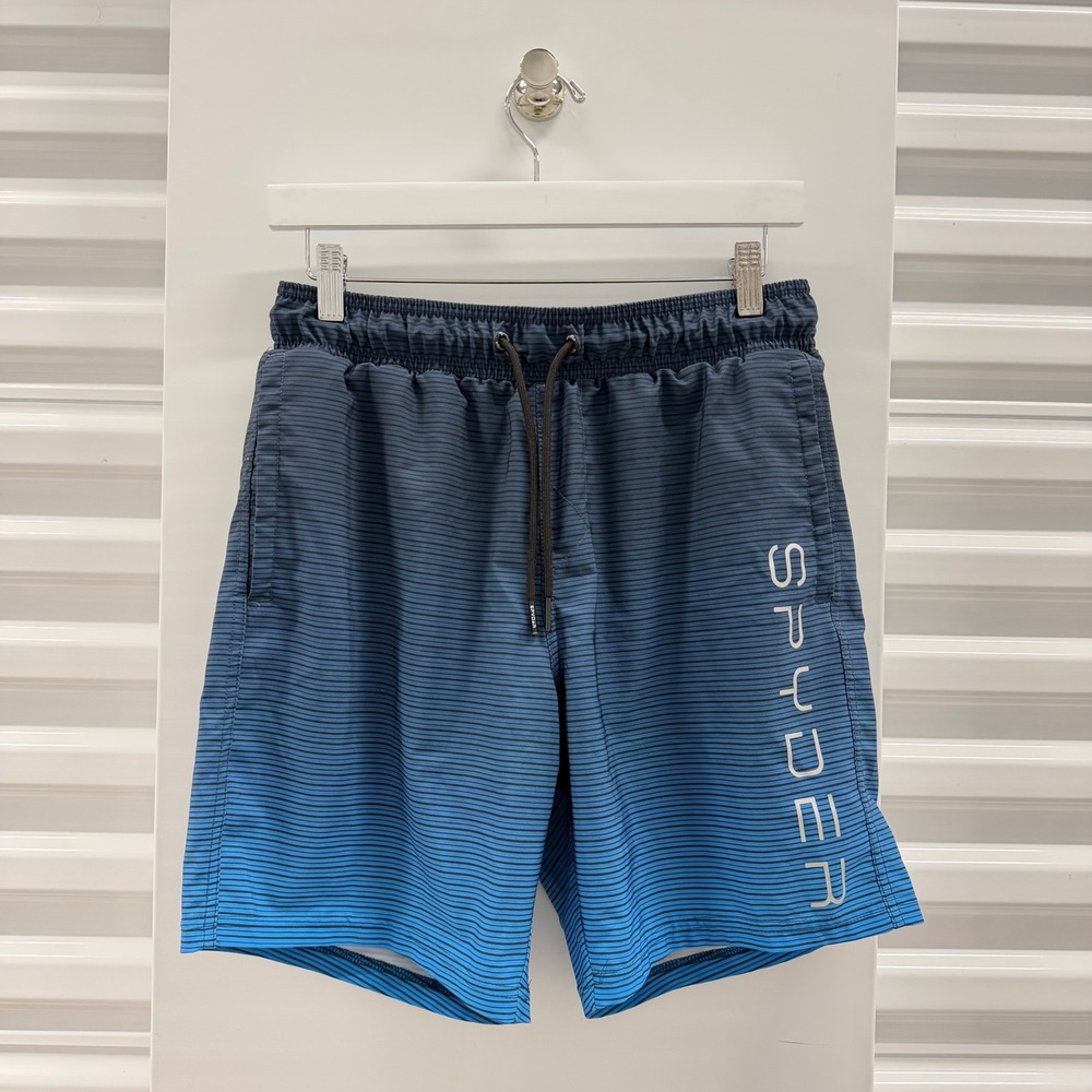 Spyder Swim Mens Blue Ombre Striped Board Shorts Size Small 7 Inch Inseam UV